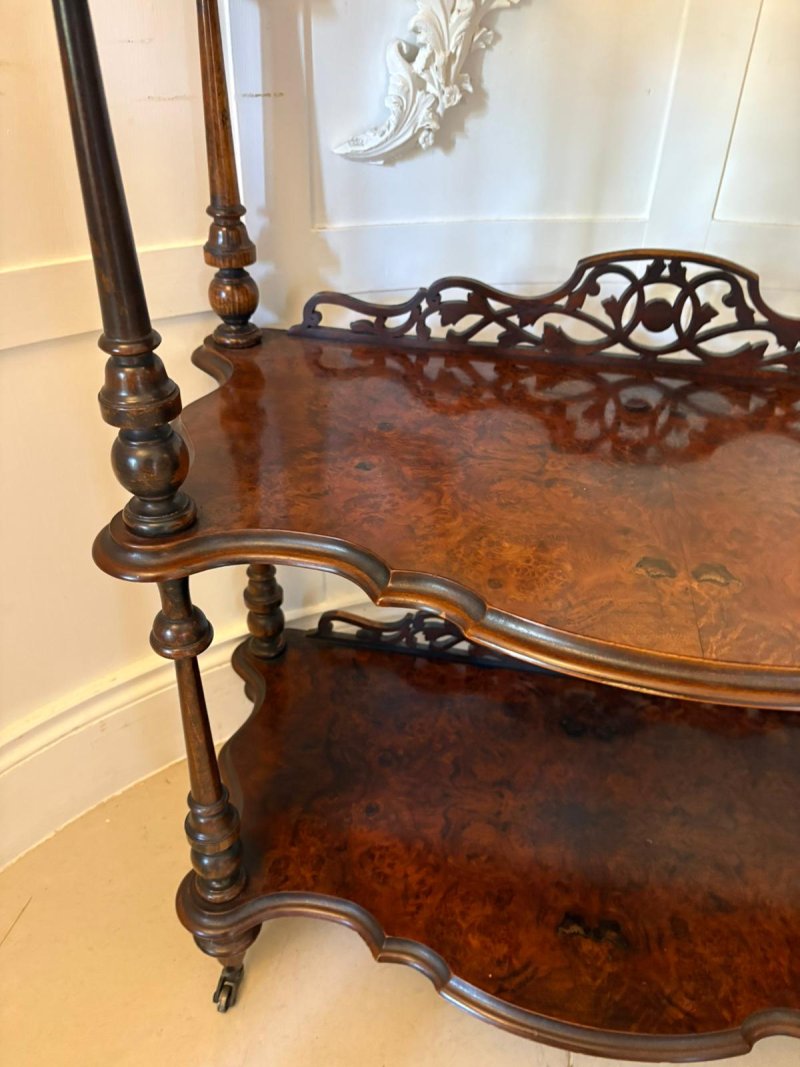 Unusual Pair of Antique Victorian Quality Burr Walnut Whatnots - Image 9